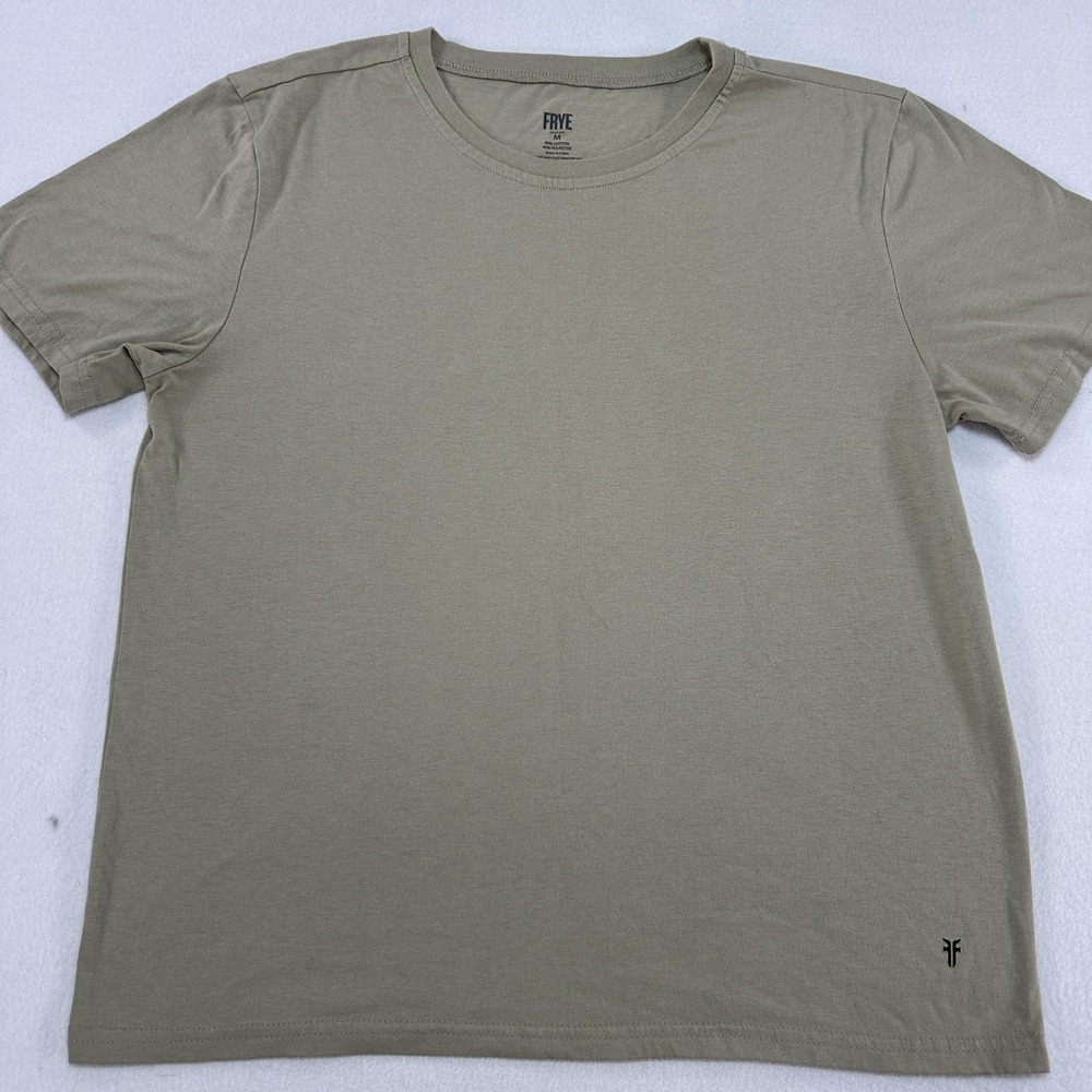 Frye Shirt Mens Medium Beige Tagless Logo Crew Neck Cotton Blend Tee Casual Prep